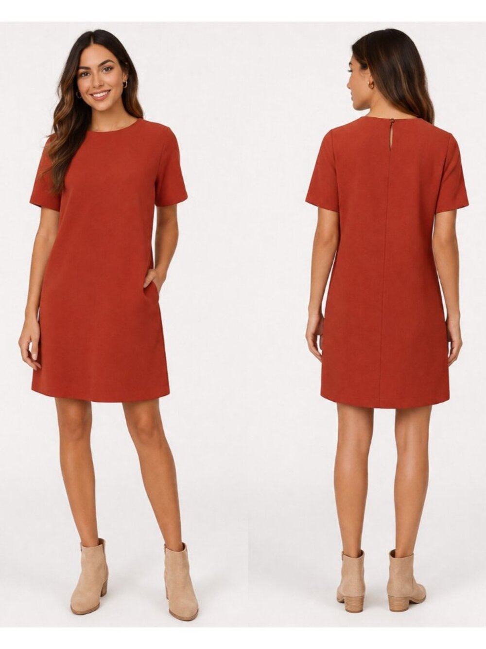 New Eileen Fisher Paprika Rust Orange Tencel Viscose Short Sleeve Dress